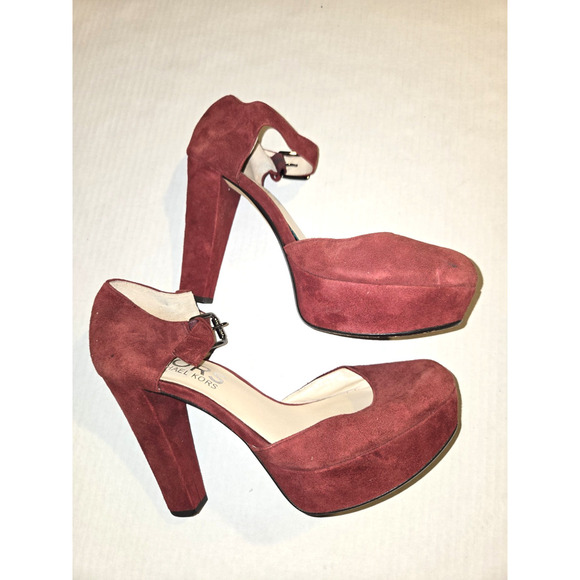 Womens Michael Kors Sierra Platform Heels Mary Jane Size 8 Suede Bordeaux/Red - Picture 4 of 11